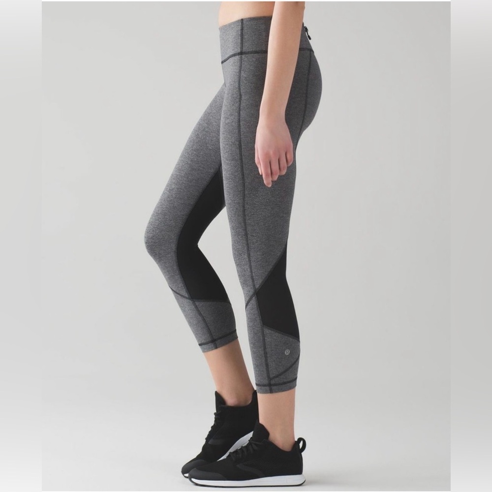 Lululemon Women Leggings Pace Rival‎ Crop 22" Gray Luxtreme Back Zip Pocket Sz 6